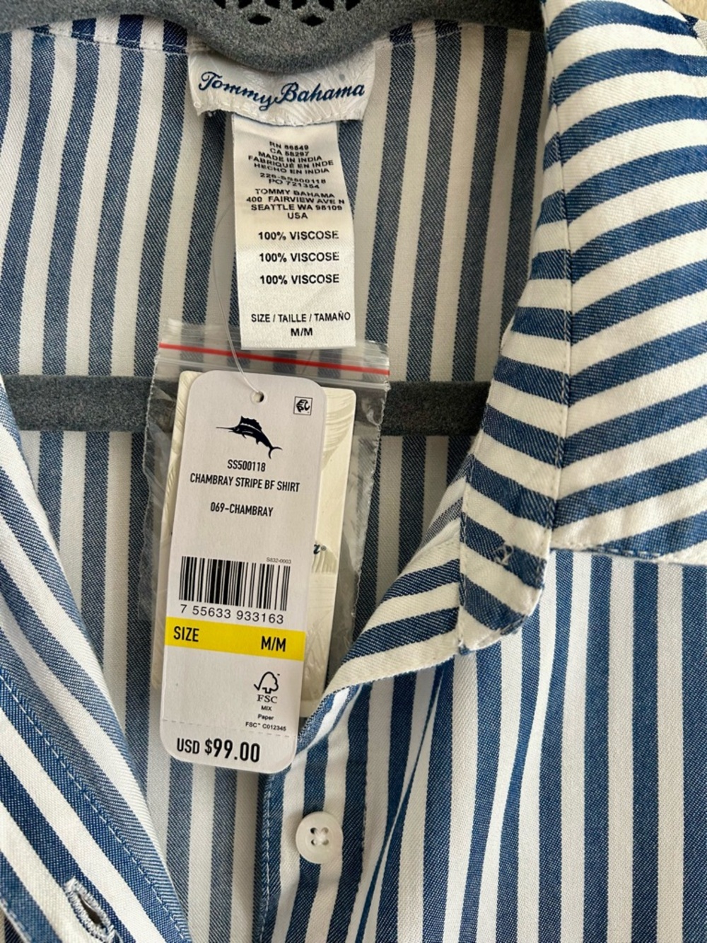 Tommy Bahama Blue and White Chambray Stripe Shirt - Picture 3 of 4